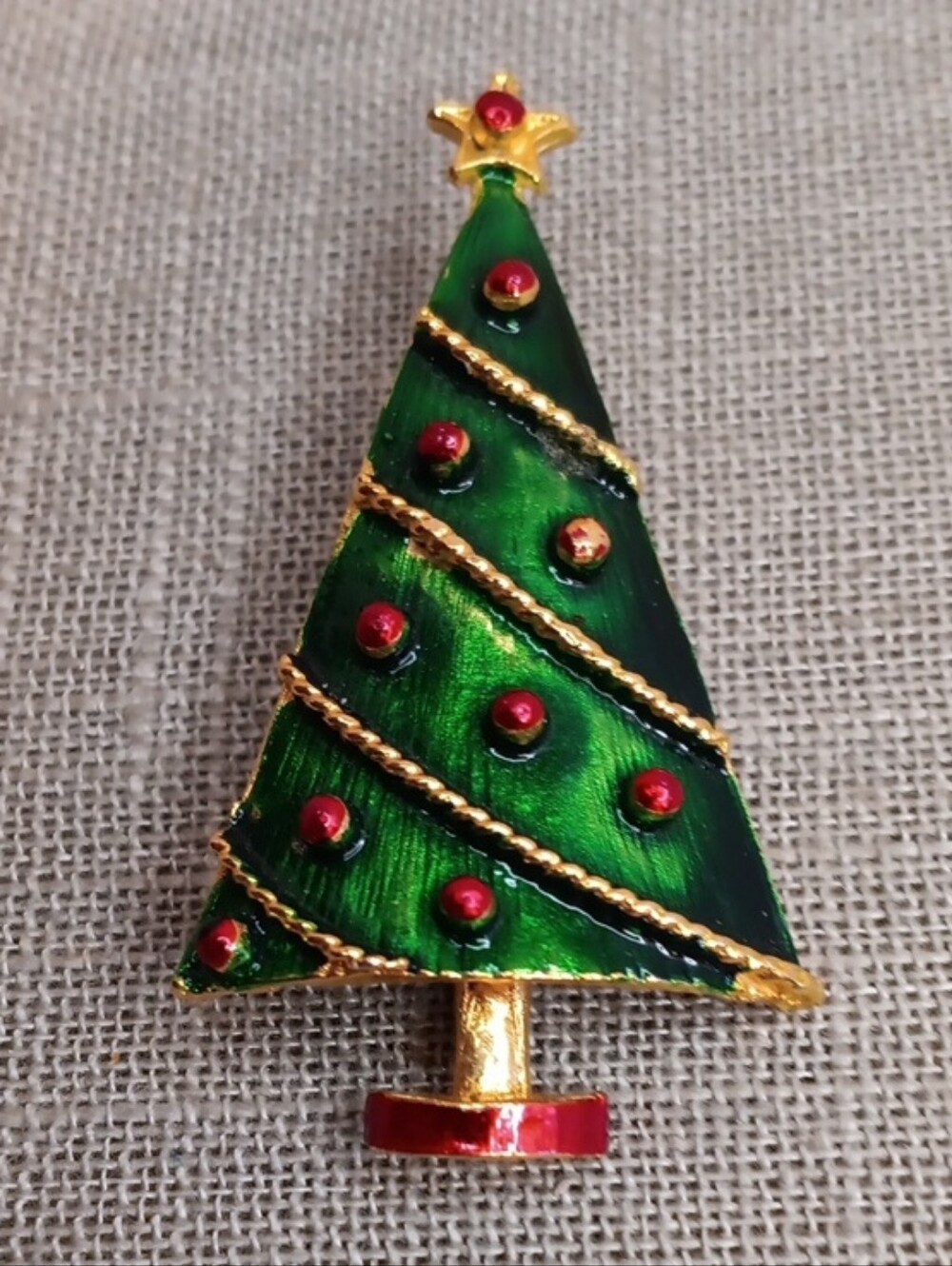 Vintage Green and Red Christmas Tree Brooch